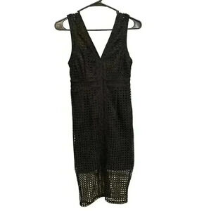 Dex V-Neck Crochet Eyelet Black Midi Dress Size XS, Pre-Owned